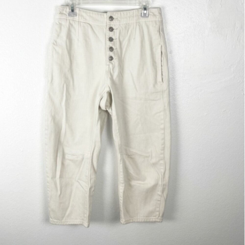 FREE PEOPLE We The Free Cream Lantern Bow Leg Exposed Button Fly Barrel Jeans 26